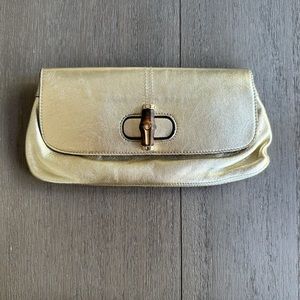 Gold Gucci Clutch with Bamboo Buckle